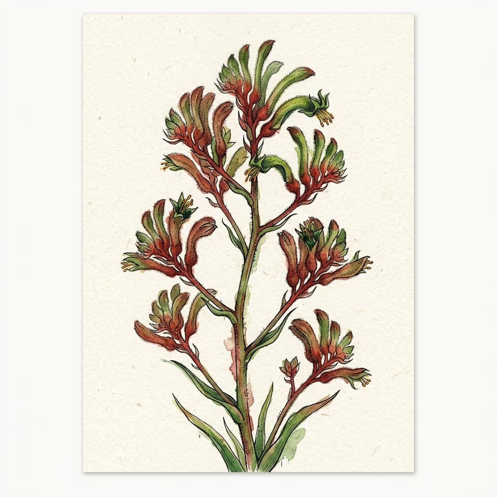Kangaroo Paw stylized watercolor botanical illustration
