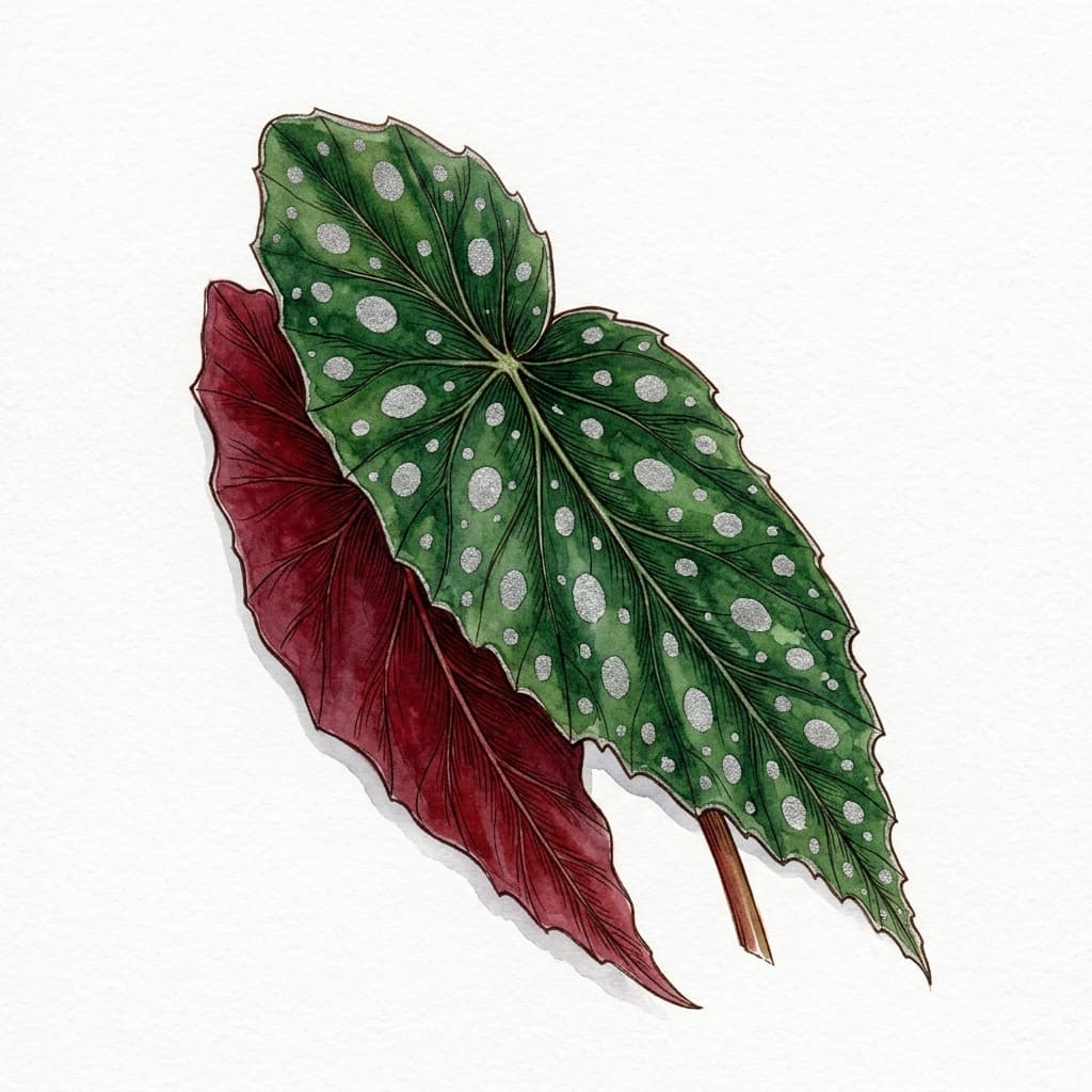 Polka Dot Begonia stylized watercolor botanical illustration