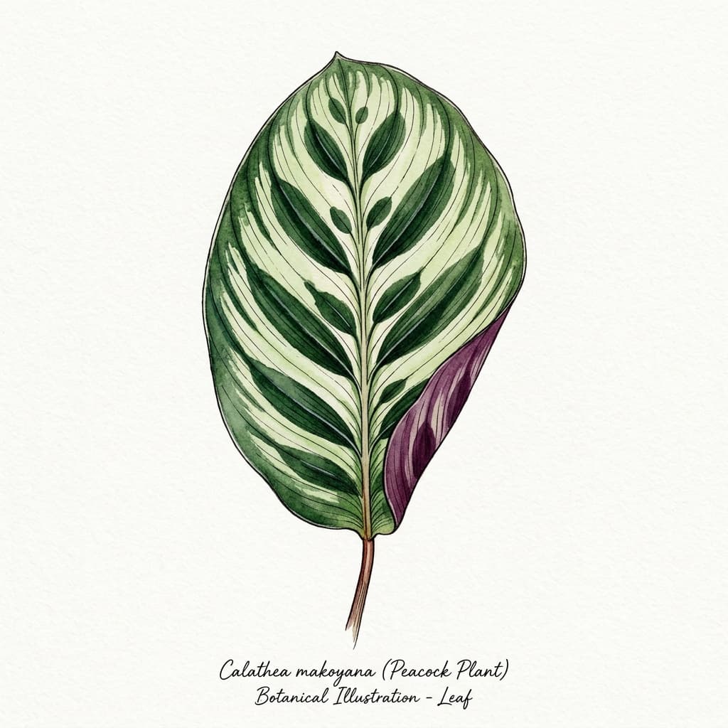 Peacock Plant stylized watercolor botanical illustration