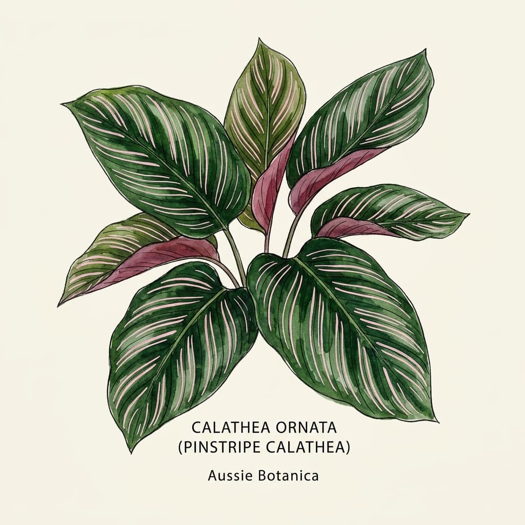 Pinstripe Calathea stylized watercolor botanical illustration
