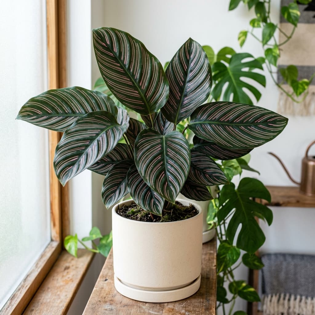 Pinstripe Calathea in a realistic interior/exterior setting
