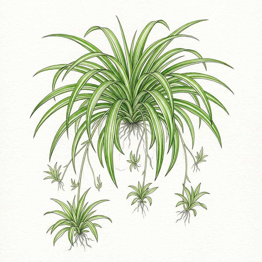 Spider Plant stylized watercolor botanical illustration
