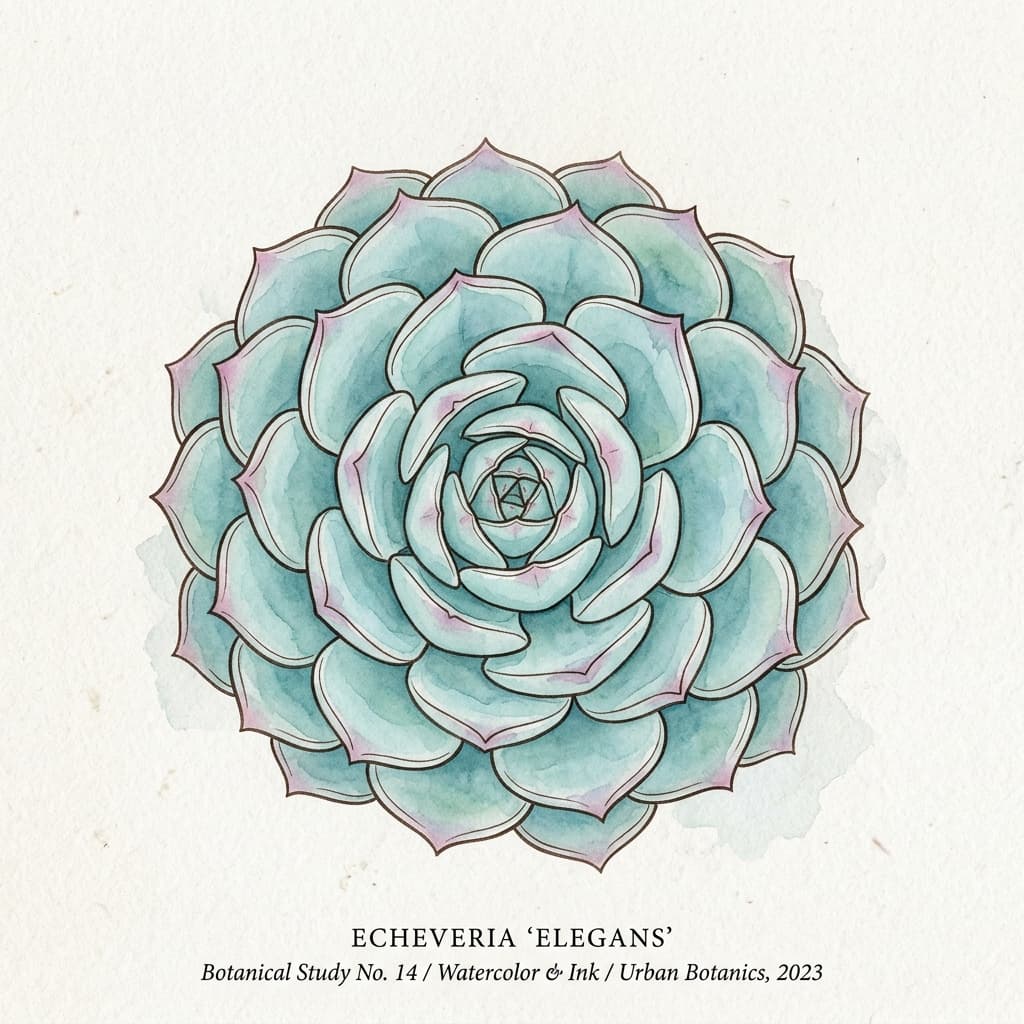 Mexican Snowball stylized watercolor botanical illustration