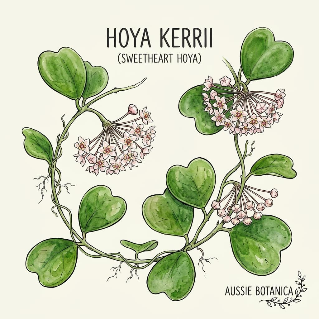 Sweetheart Hoya stylized watercolor botanical illustration