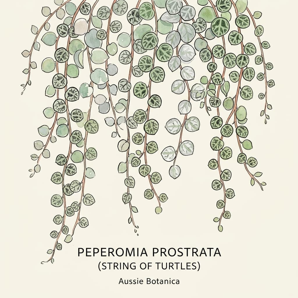 String of Turtles stylized watercolor botanical illustration