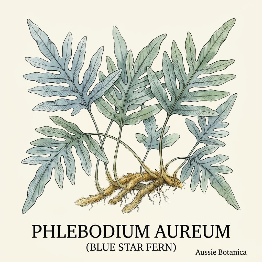 Blue Star Fern stylized watercolor botanical illustration