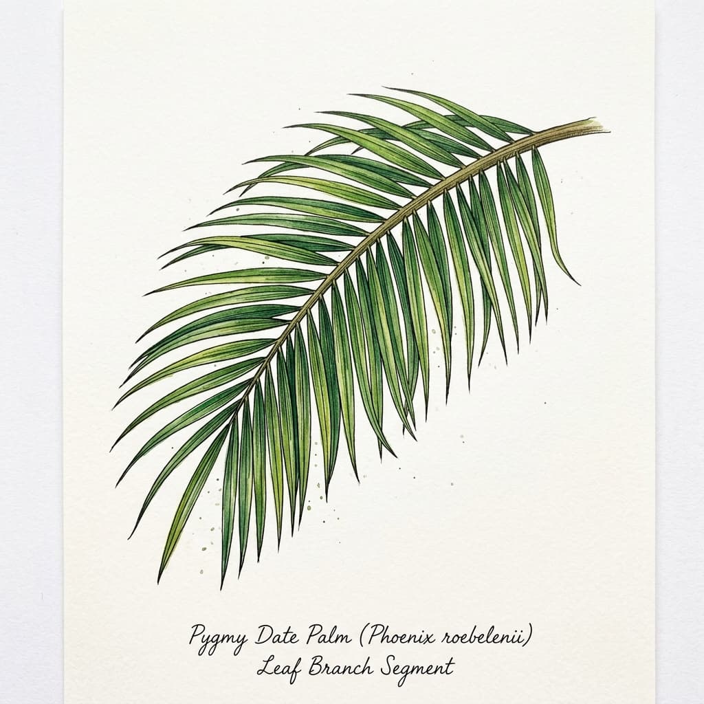 Pygmy Date Palm stylized watercolor botanical illustration