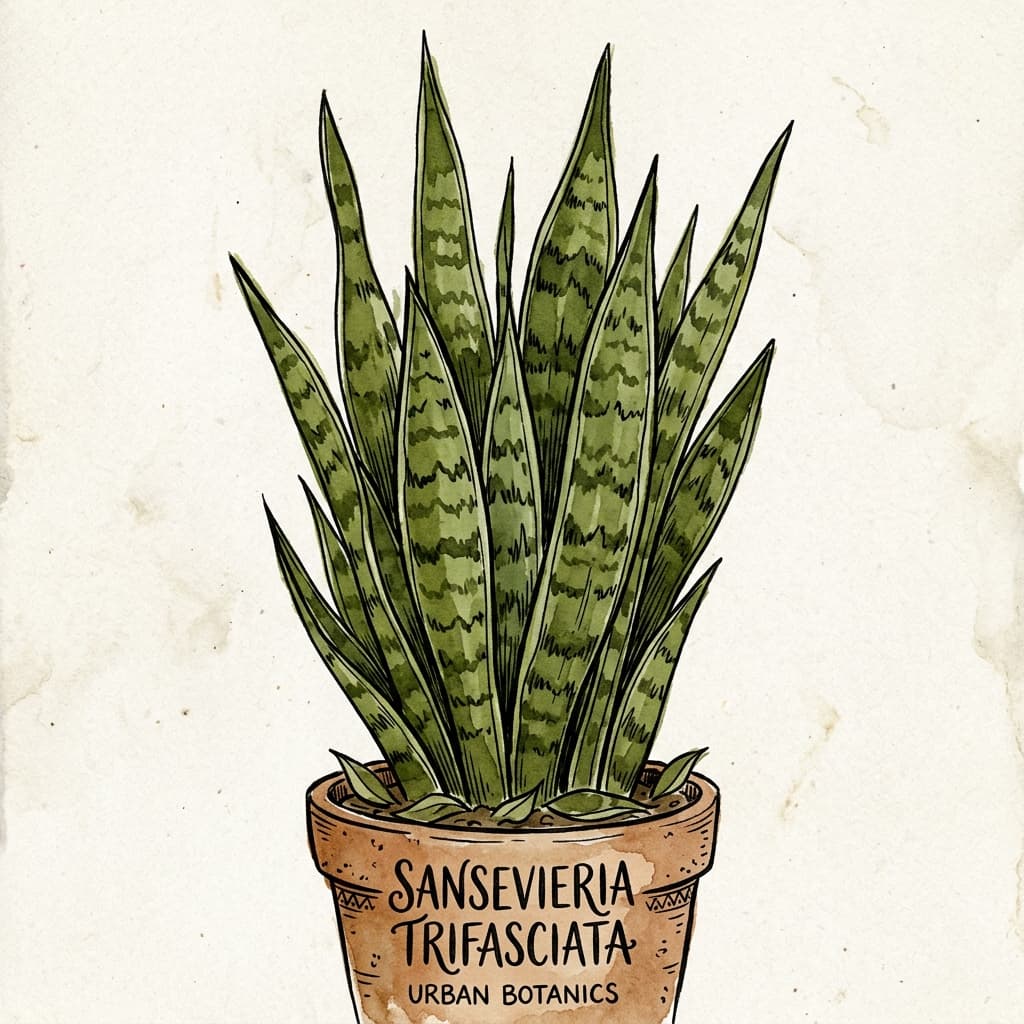 Snake Plant stylized watercolor botanical illustration