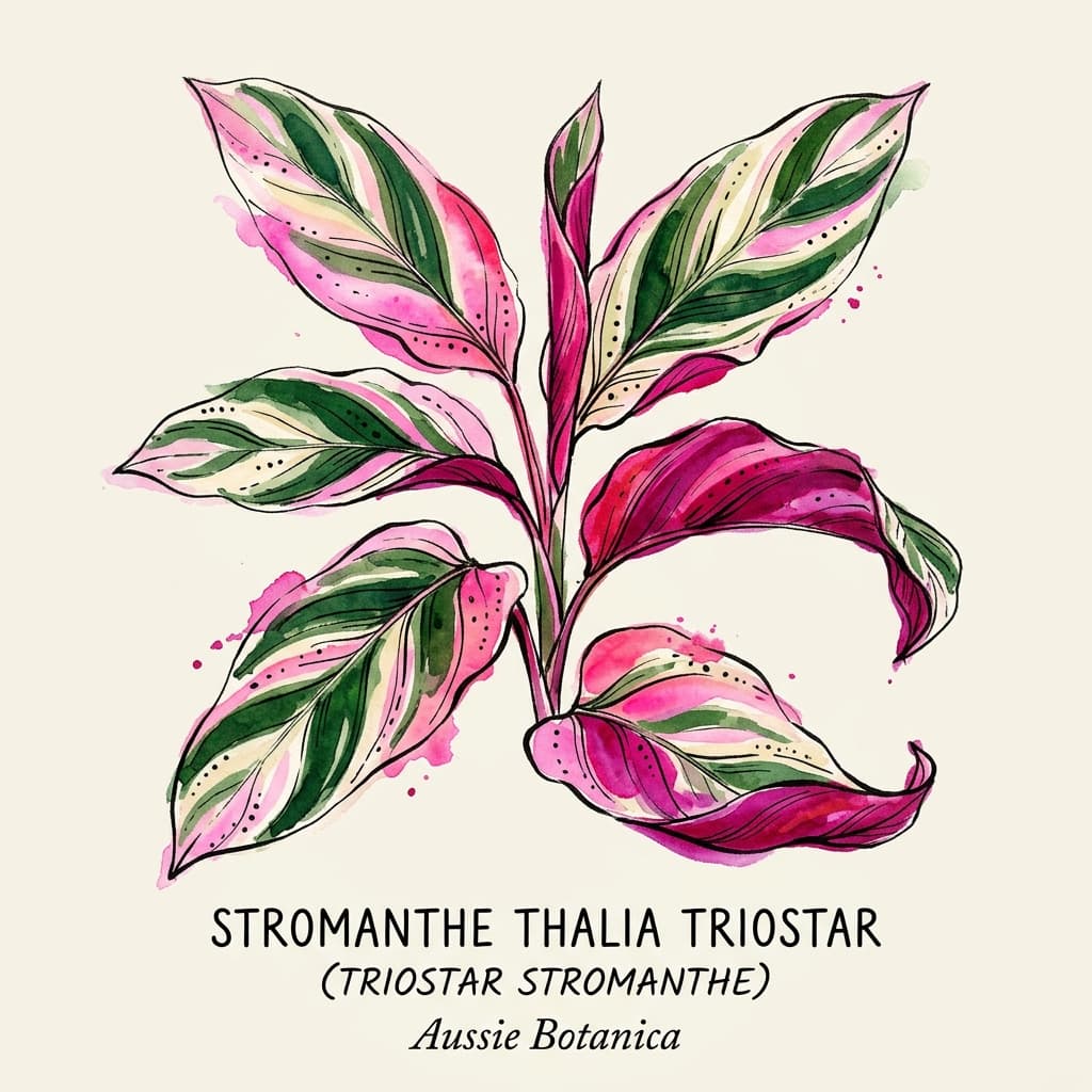 Triostar Stromanthe stylized watercolor botanical illustration