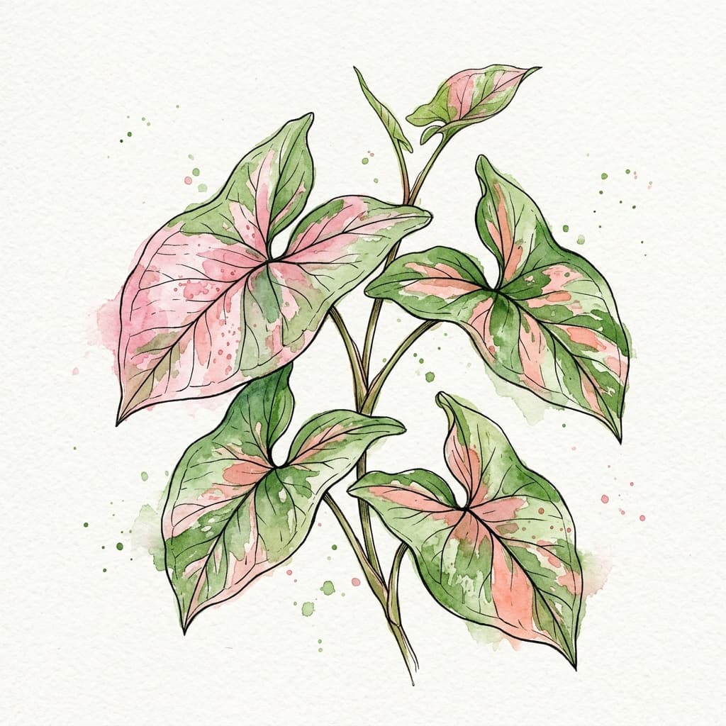 Arrowhead Vine stylized watercolor botanical illustration