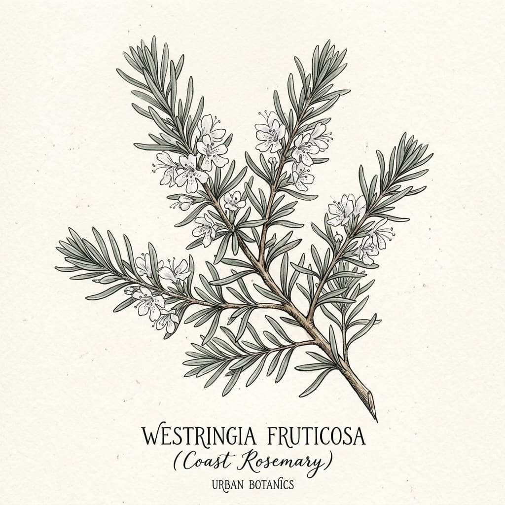 Coastal Rosemary stylized watercolor botanical illustration