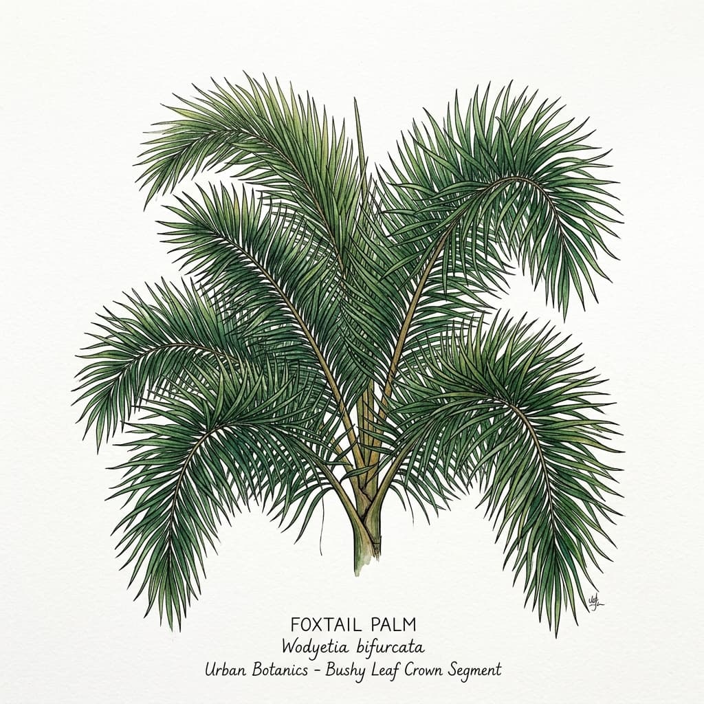 Foxtail Palm stylized watercolor botanical illustration