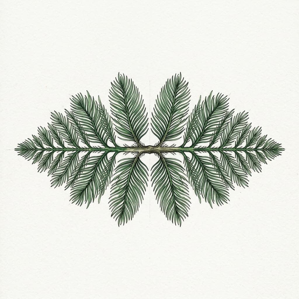 Norfolk Island Pine stylized watercolor botanical illustration