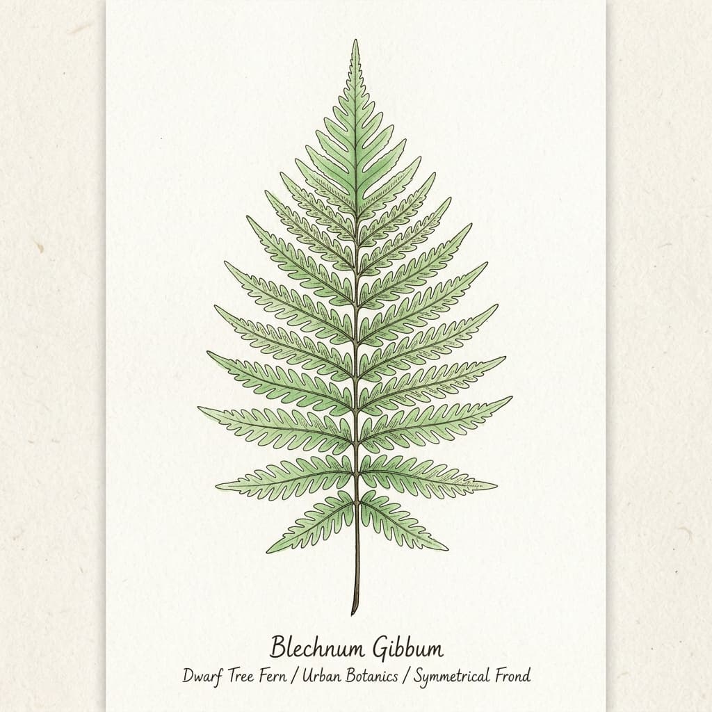 Silver Lady Fern stylized watercolor botanical illustration
