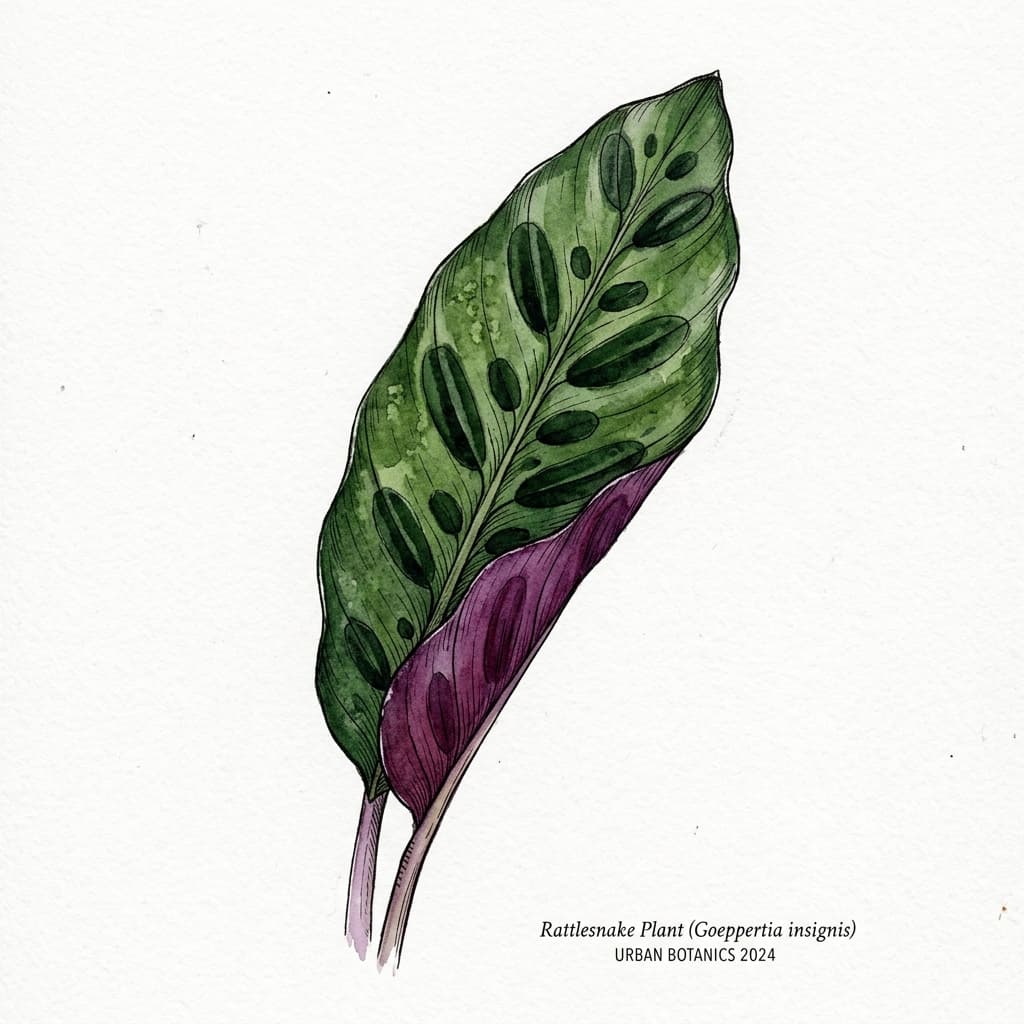 Rattlesnake Plant stylized watercolor botanical illustration