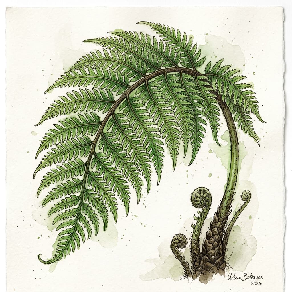 Australian Tree Fern stylized watercolor botanical illustration