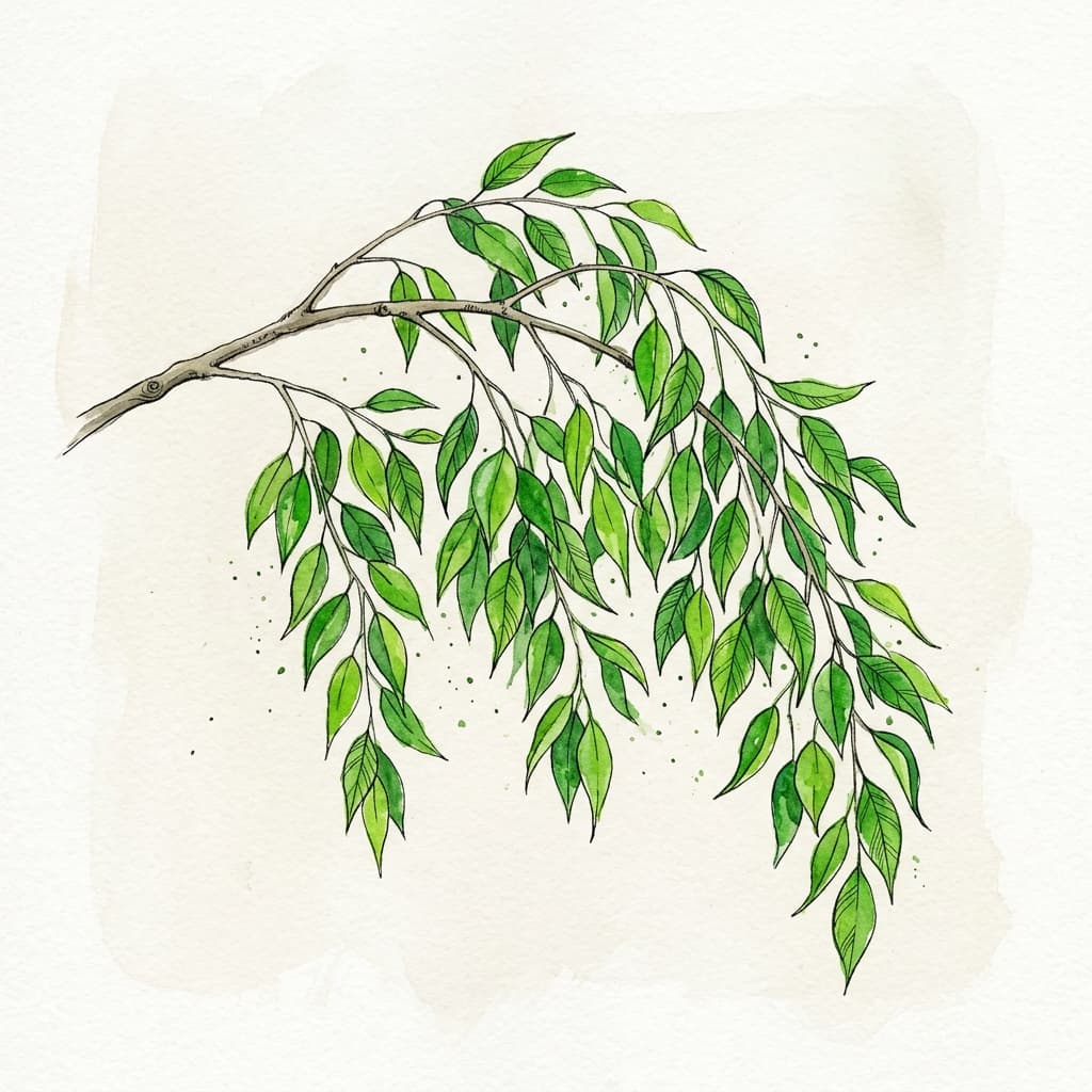 Weeping Fig stylized watercolor botanical illustration
