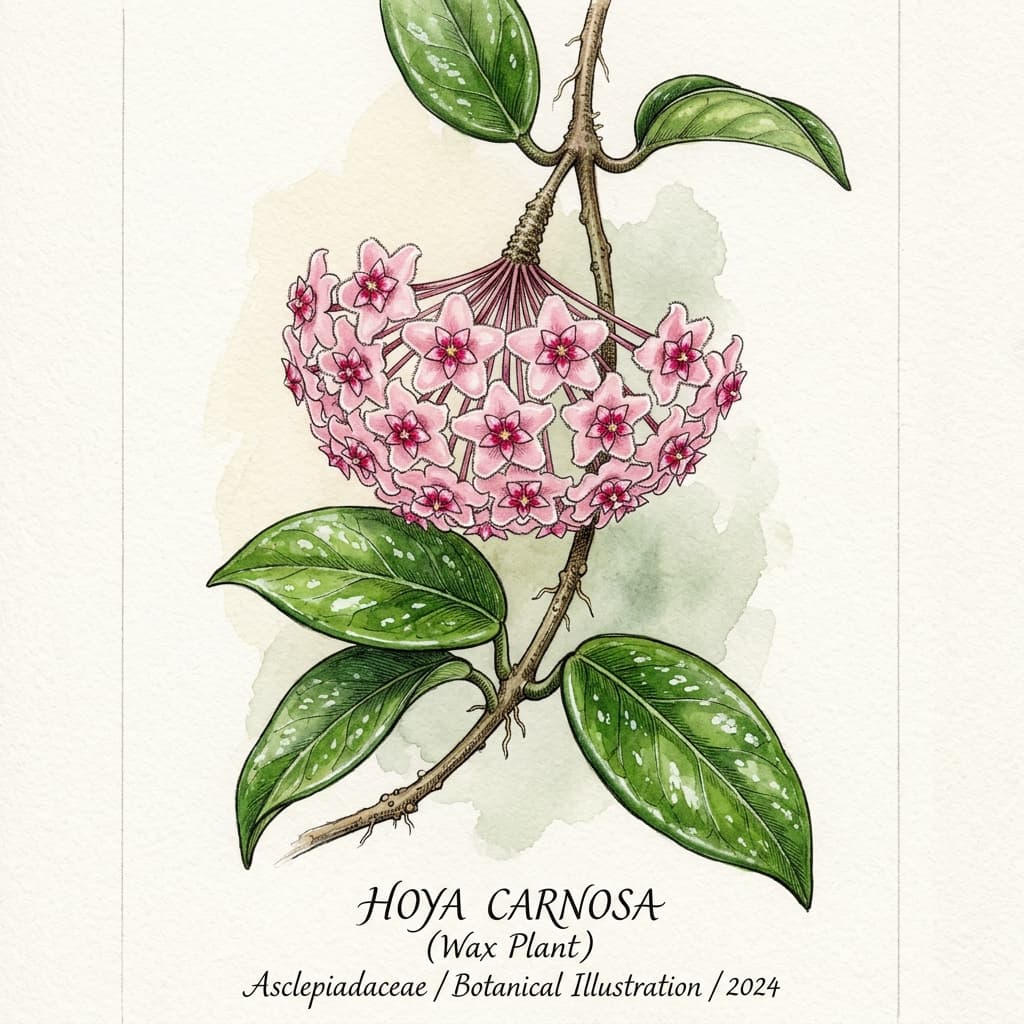 Wax Plant stylized watercolor botanical illustration