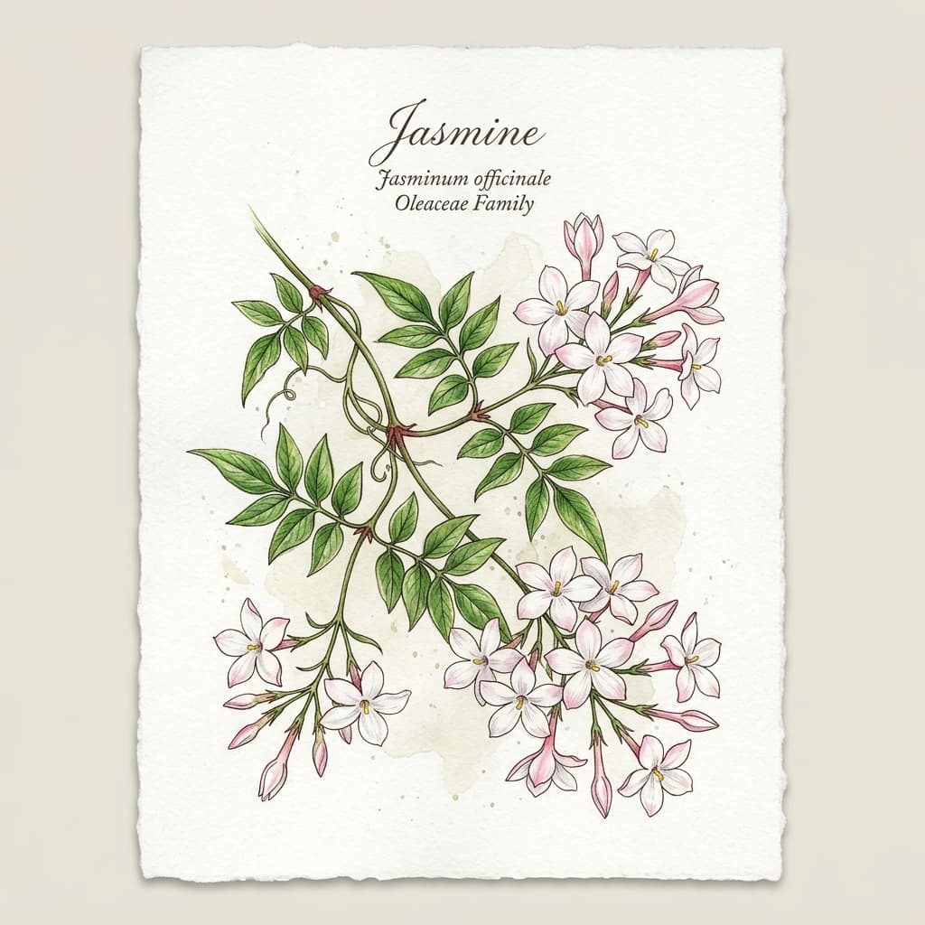 Pink Jasmine stylized watercolor botanical illustration