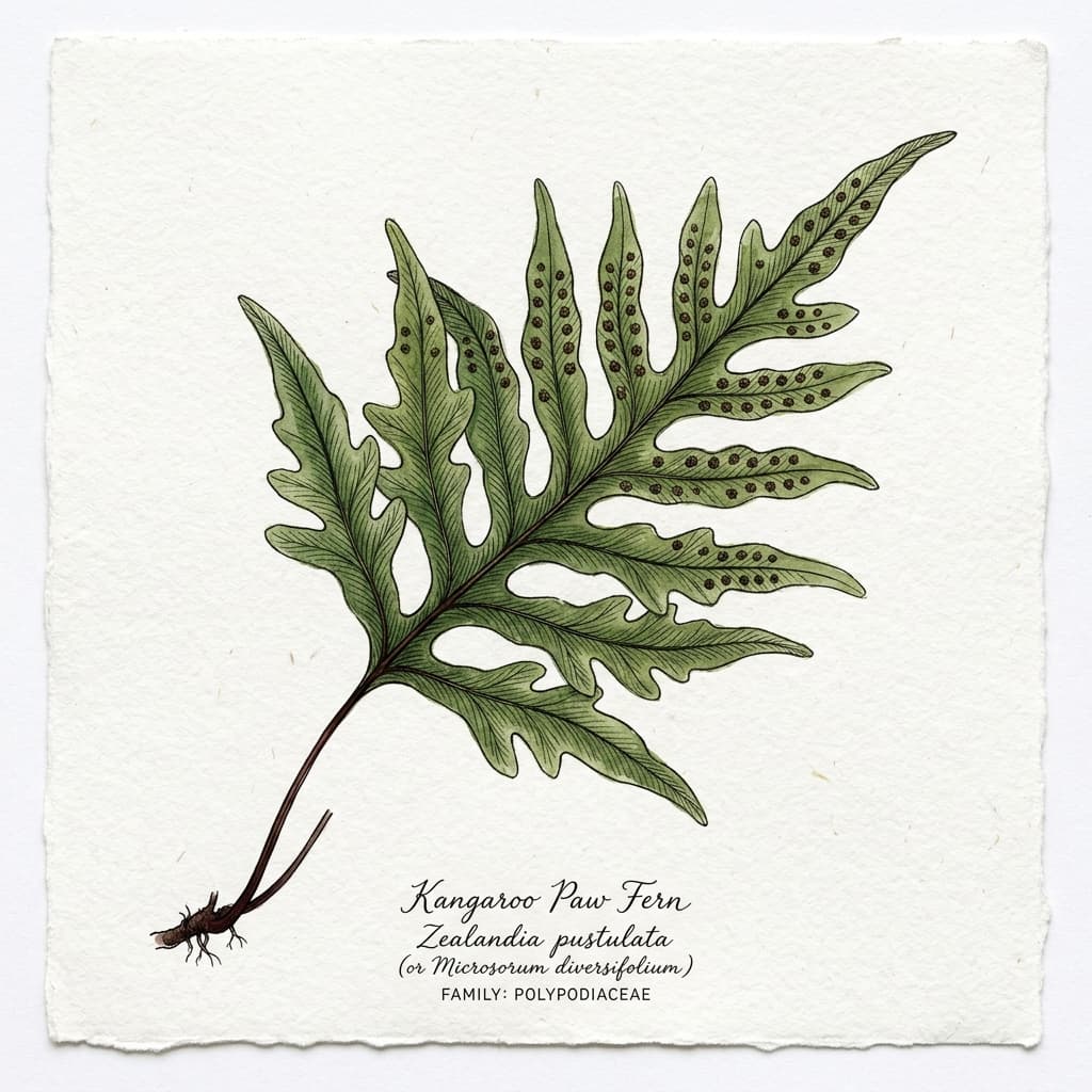 Kangaroo Paw Fern stylized watercolor botanical illustration