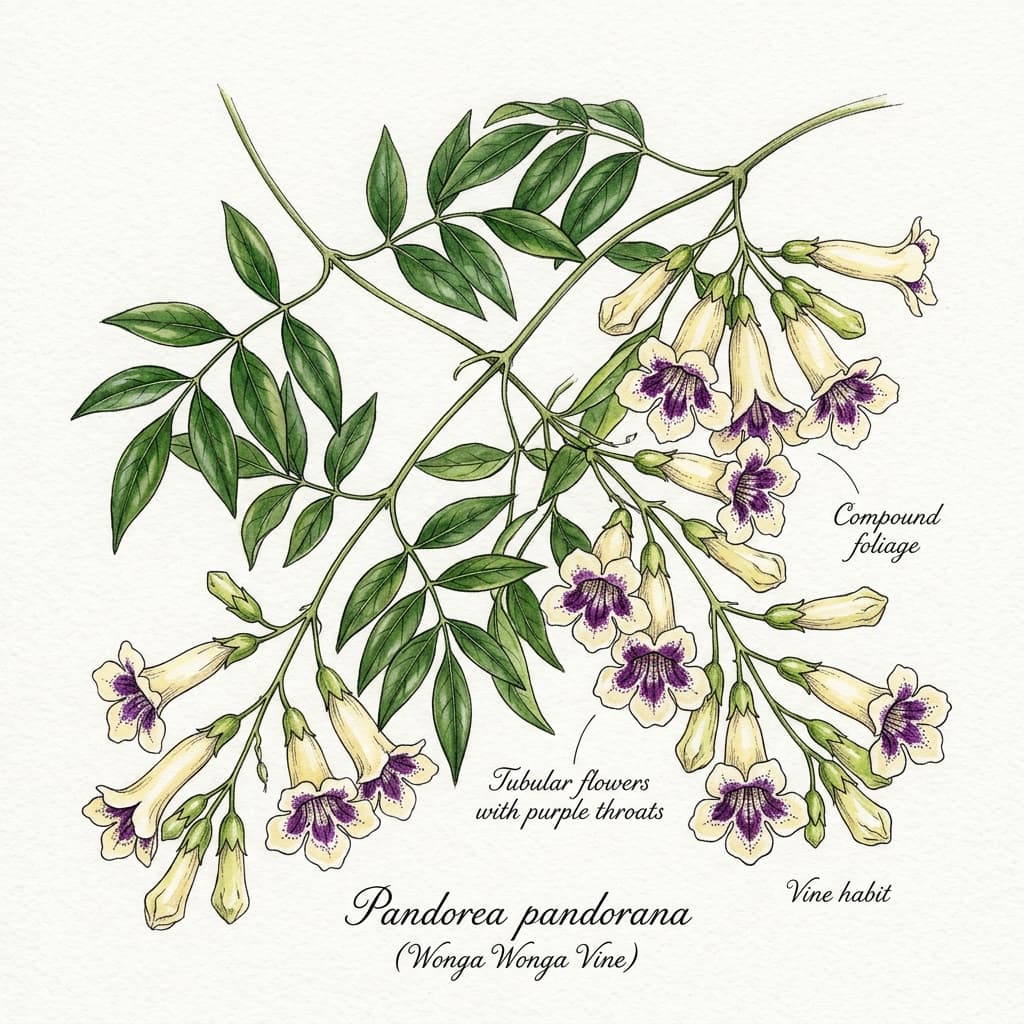 Wonga Wonga Vine stylized watercolor botanical illustration