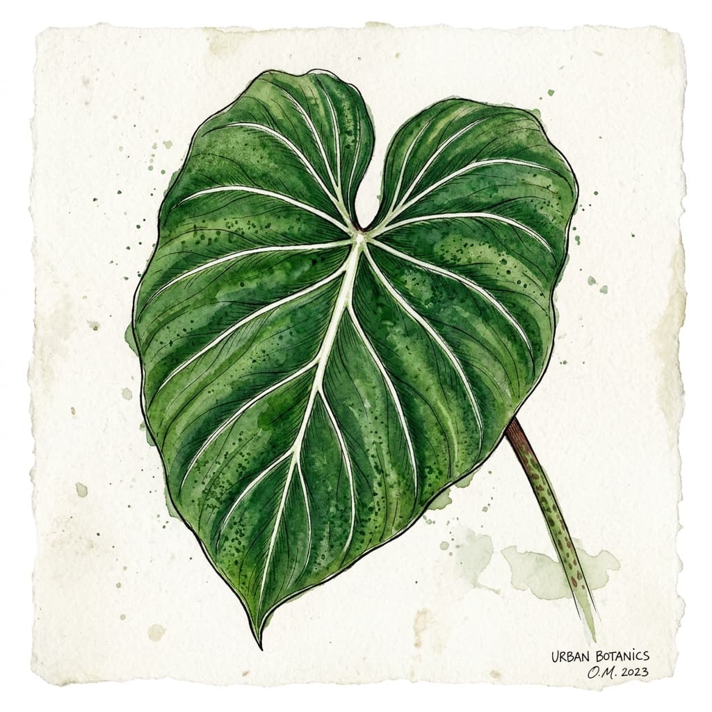 Glorious Philodendron stylized watercolor botanical illustration