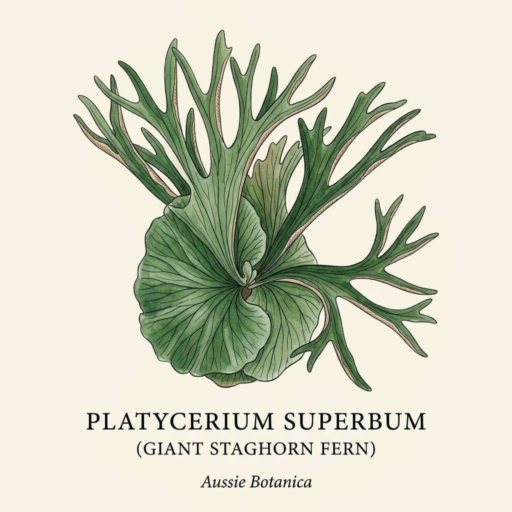 Giant Staghorn Fern stylized watercolor botanical illustration