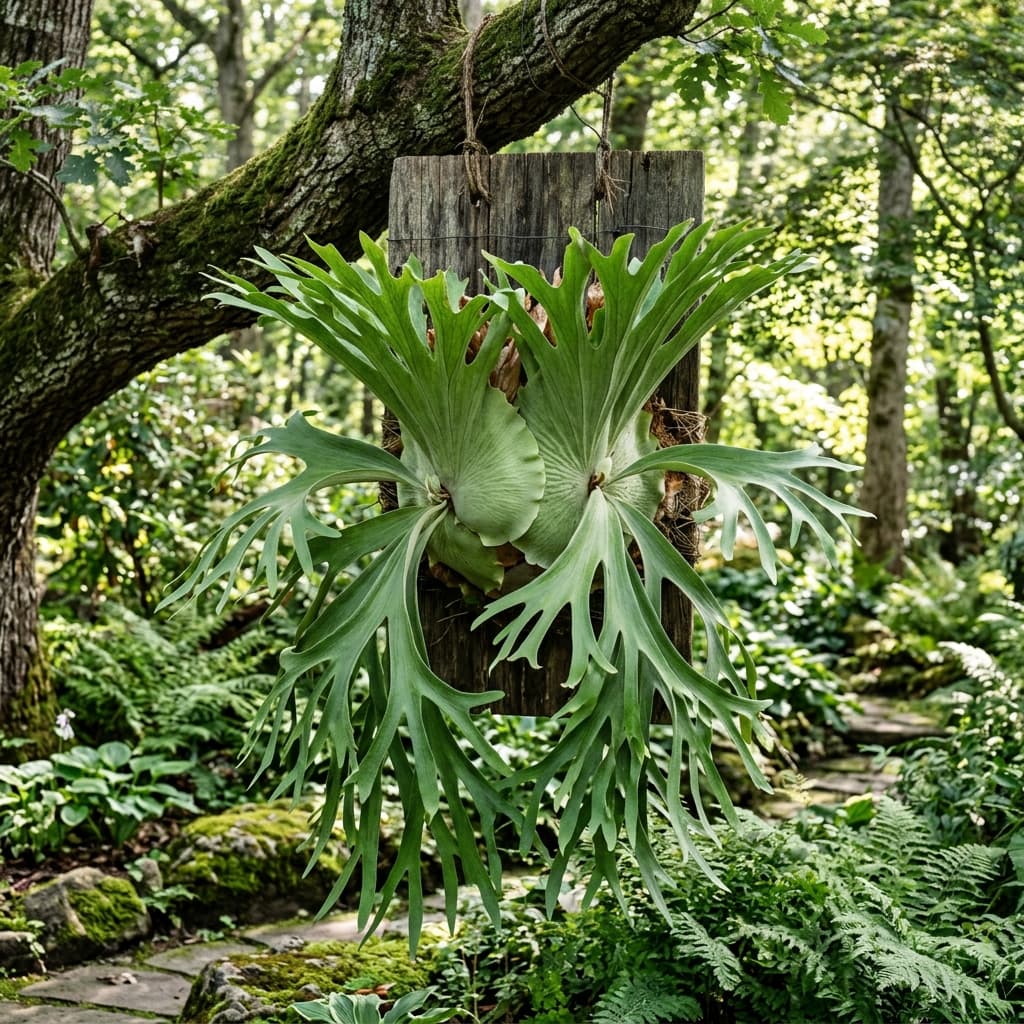 Giant Staghorn Fern in a realistic interior/exterior setting