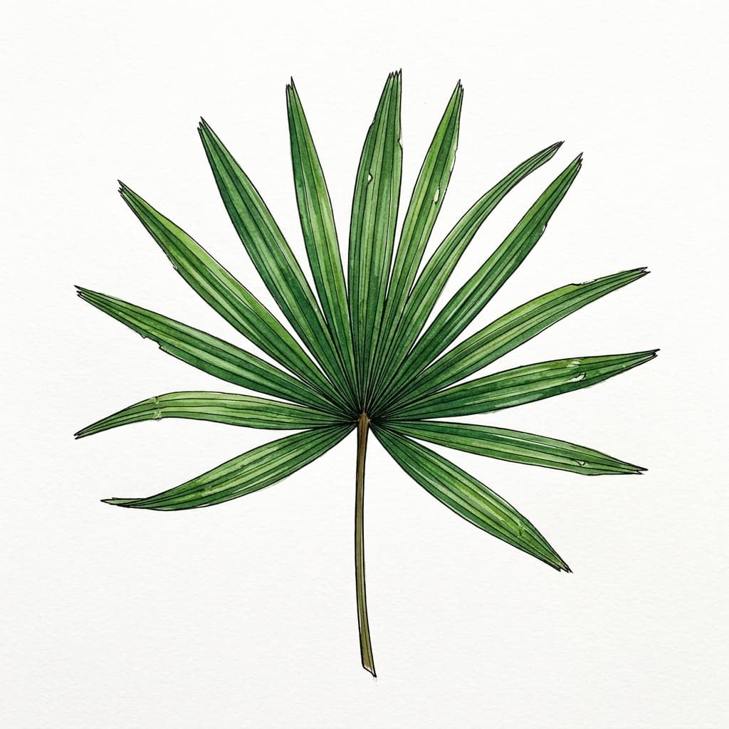 Lady Palm stylized watercolor botanical illustration